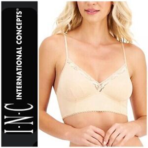 I.N.C. INTERNATIONAL CONCEPTS - NWT - L Sz Lg Lace-Trimmed Bralette/Almond Latte